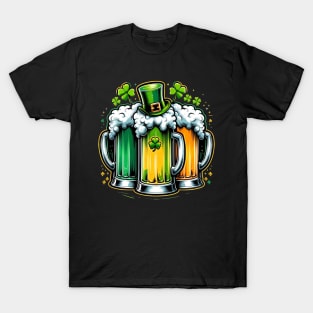 St. Patricks Day Beer Mugs Irish Flag, Kiss Me Four Leaf Clover T-Shirt